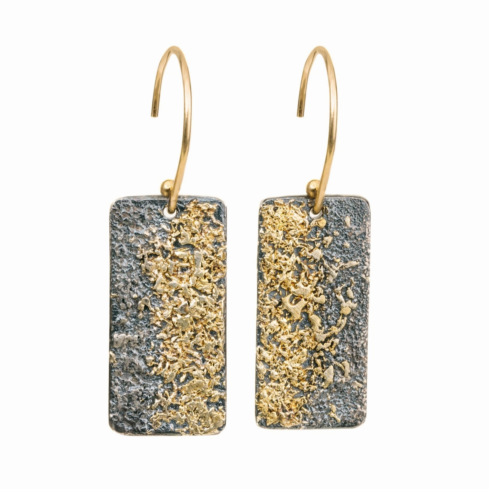 Dazzling Touch Polished Accessory City Block Earrings - 18k Gold Fused with Oxidized Silver