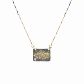 Glowing Detail City Block Necklace with 2 mm diamond   Two-Tone Chain - 22k/14ky Gold, Oxidized Silver   Natural VS White Diamond