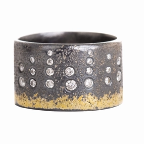 clean look City Lights Band (Diamonds Half Way Around ) - 22ky, Oxidized Silver   VS Diamonds