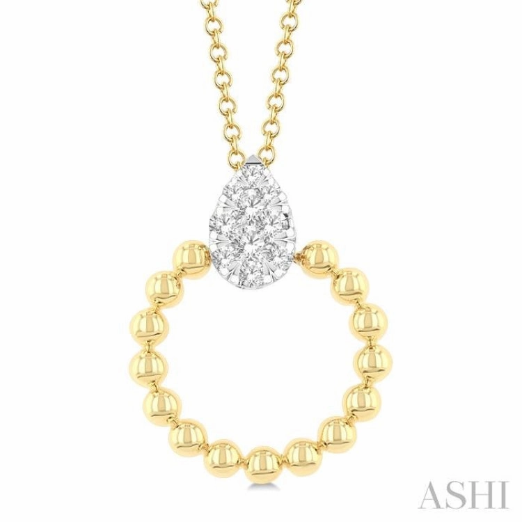 1/6 Ctw Round Cut Diamond Bead Shank Pear Shape Lovebright Pendant With Chain in 10K Yellow and White Gold Casual Chain Accessory