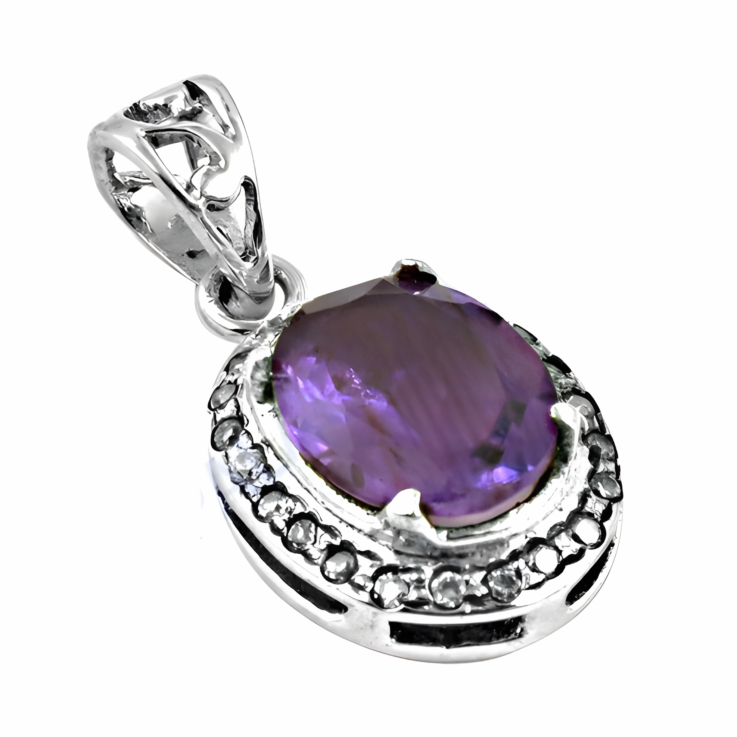 Exclusive Amethyst, Zircon, and Cubic Zirconia Gemstone Silver Pendant - Buy Now Distinctive Accessory Modern Design