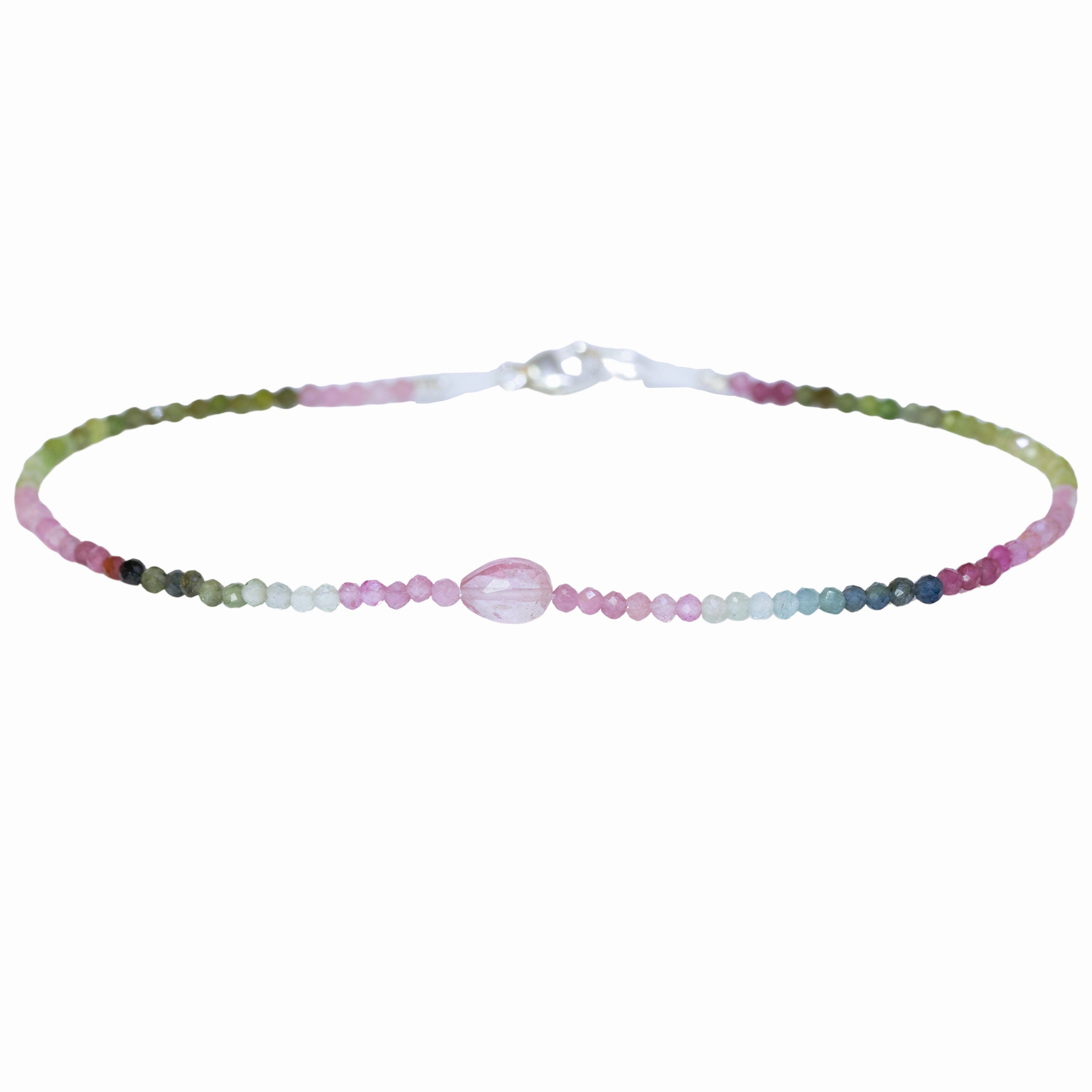 Radiant Accent Trendy Accent Watermelon Tourmaline   Light Pink Beaded Bracelet