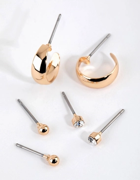 Winter Party Gold Classic Stud & Hoop Earring Pack