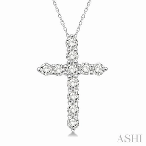 1/4 Ctw Round Cut Diamond Cross Pendant With Chain in 14K White Gold Stylish Present Stunning Gift