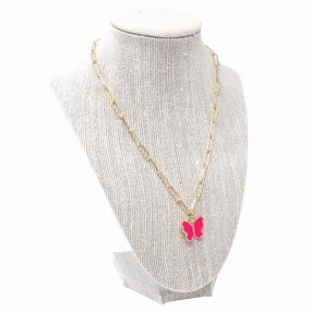 Allure Finish Fashion Must Hot Pink Butterfly Necklace