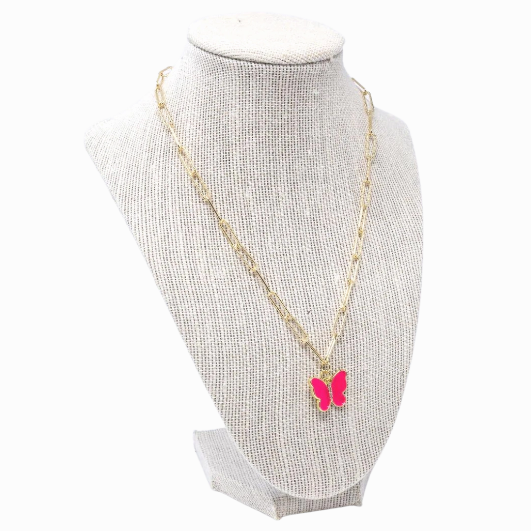 Allure Finish Fashion Must Hot Pink Butterfly Necklace