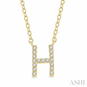 Birthday Cheer Seasonal Accent 1/20 Ctw Initial 'H' Round Cut Diamond Pendant With Chain in 10K Yellow Gold