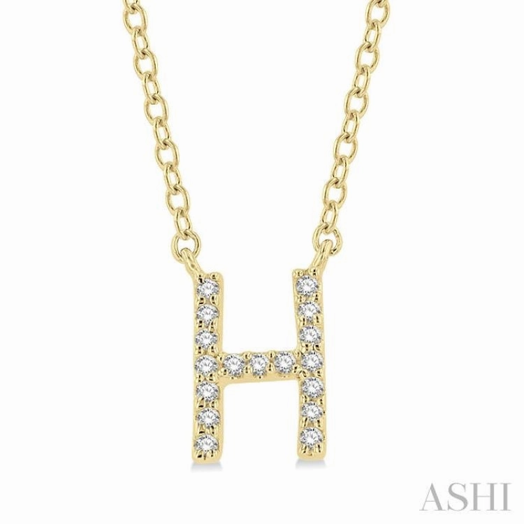 Birthday Cheer Seasonal Accent 1/20 Ctw Initial 'H' Round Cut Diamond Pendant With Chain in 10K Yellow Gold