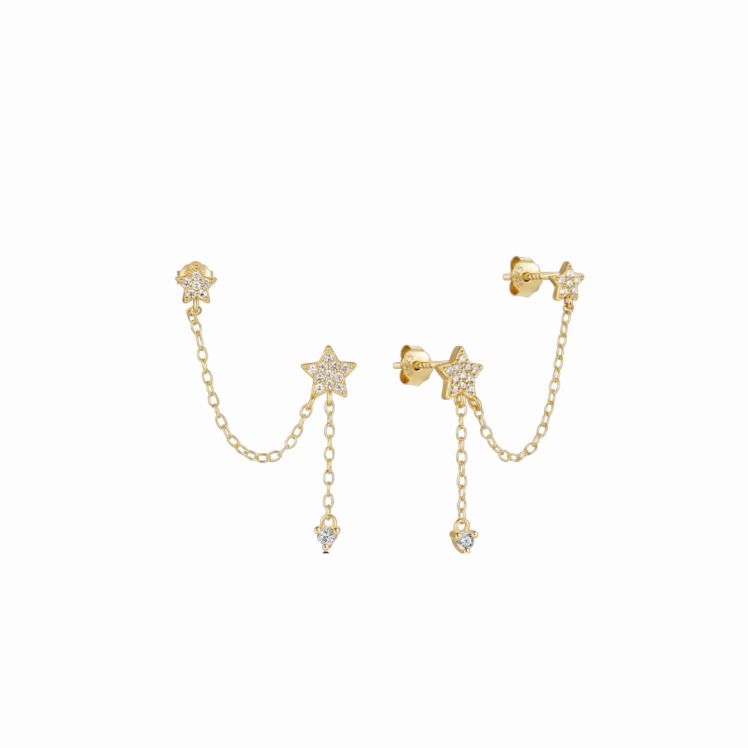 Star Chain Double Studs Dull Jewelry