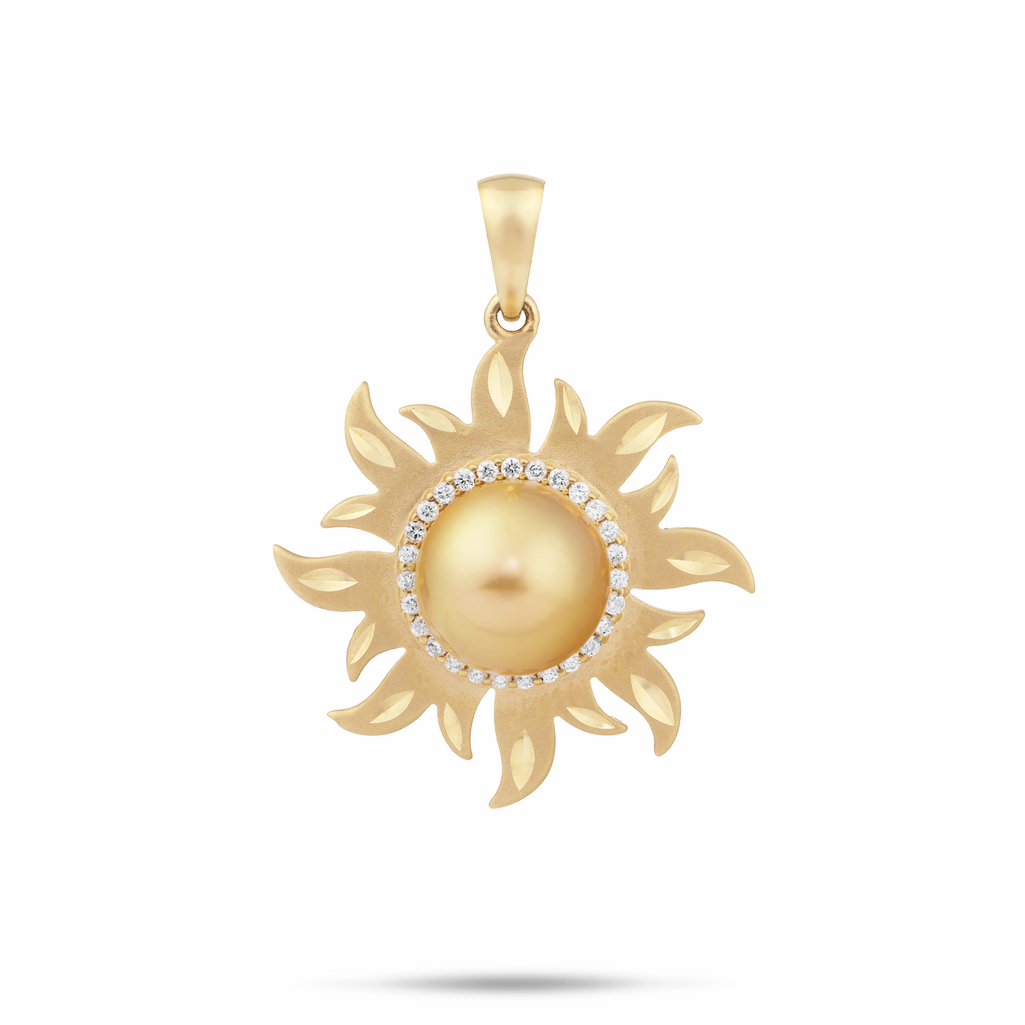 South Sea Gold Pearl Sun Pendant in Gold with Diamonds Wedding Accent Chic Detail