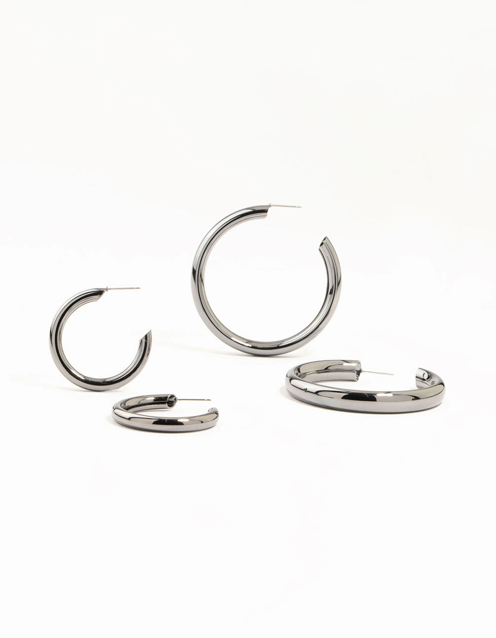 Gunmetal Thick Hoop Earrings 2 Pack Finishing Feature Elegant Pieces