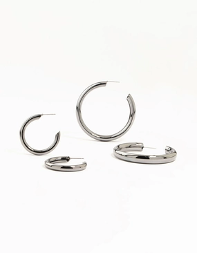 Gunmetal Thick Hoop Earrings 2 Pack Finishing Feature Elegant Pieces