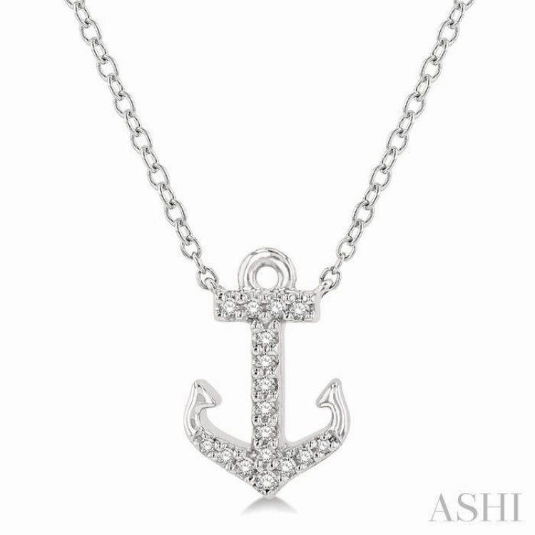 Retro Vibe 1/10 Ctw Anchor Round Cut Diamond Petite Fashion Pendant With Chain in 14K White Gold