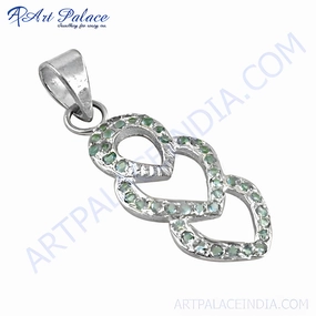 Stylish Blue Cubic Zirconia Gemstone Silver Pendant - Trendy Jewelry Office Accent