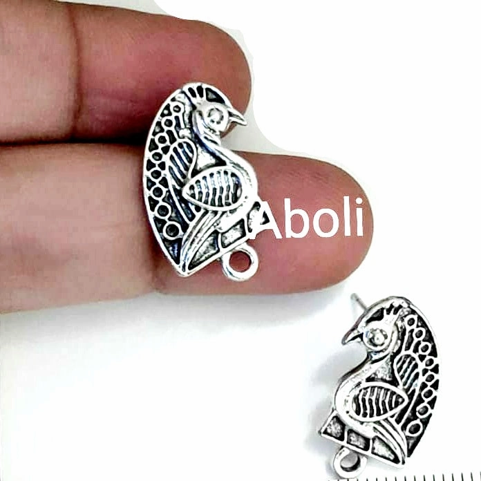 Silver earrings stud peacocks components oxidised earrings making ESS34 Matte Embellishment