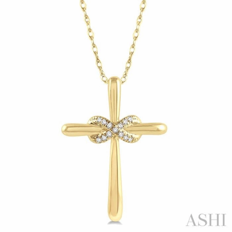Birthday Style 1/20 Ctw Infinity Round Cut Diamond Cross Petite Pendant With Chain in 10K Yellow Gold