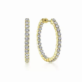 Attractive Piece 14K Yellow Gold 30mm Round Inside Out Diamond Hoop Earrings