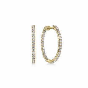 Shiny Finish Magnificent Accessory 14K Yellow Gold French Pave 20mm Round Inside Out Diamond Hoop Earrings