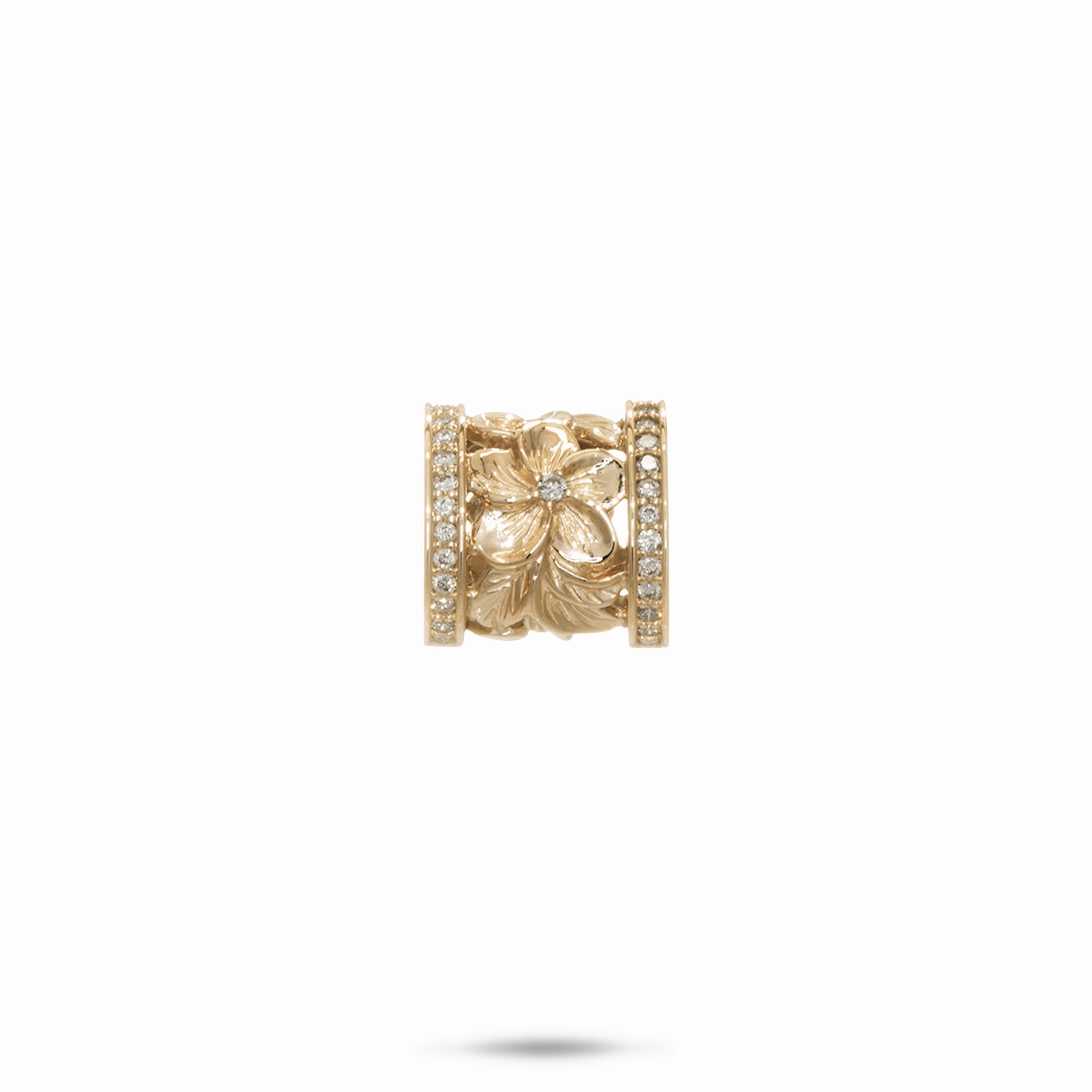 Hawaiian Heirloom Plumeria Barrel Pendant in Gold with Diamonds - 12mm Street Style
