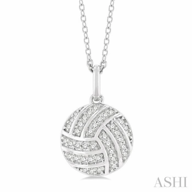 1/6 Ctw Petite Volleyball Round Cut Diamond Fashion Pendant With Chain in 10K White Gold Sophisticated Edge