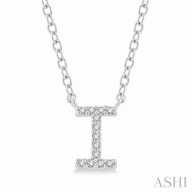 Hooked Jewelry 1/20 Ctw Initial 'I' Round Cut Diamond Pendant With Chain in 10K White Gold