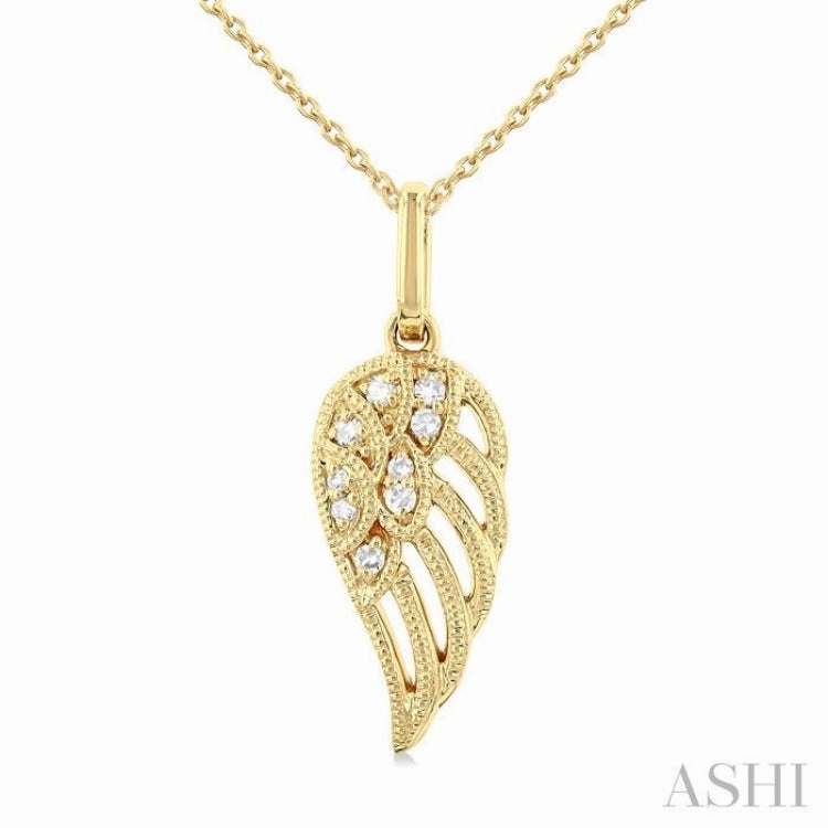 1/20 Ctw Petite Angel Wing Round Cut Diamond Fashion Pendant With Chain in 10K Yellow Gold Date Style