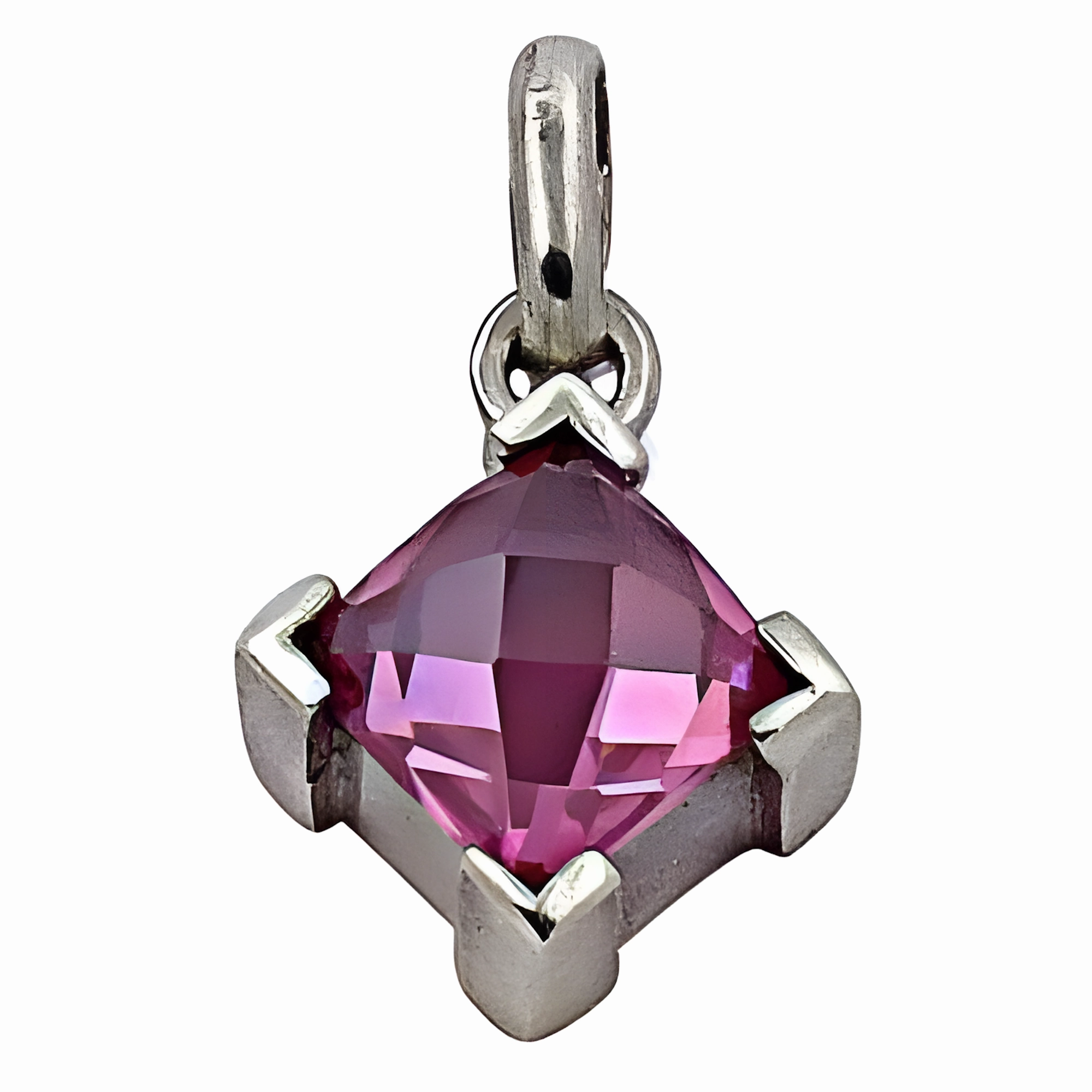 Bohemian Charm Modern Detail Dazzling Pink Cubic Zirconia Gemstone Silver Pendant - Elegant Jewelry