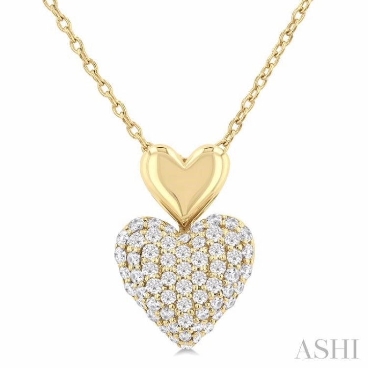 Networking Item 1/4 Ctw Heart Shape Pave Set Single Cut Diamond Fashion Pendant With Chain in 10K Yellow Gold