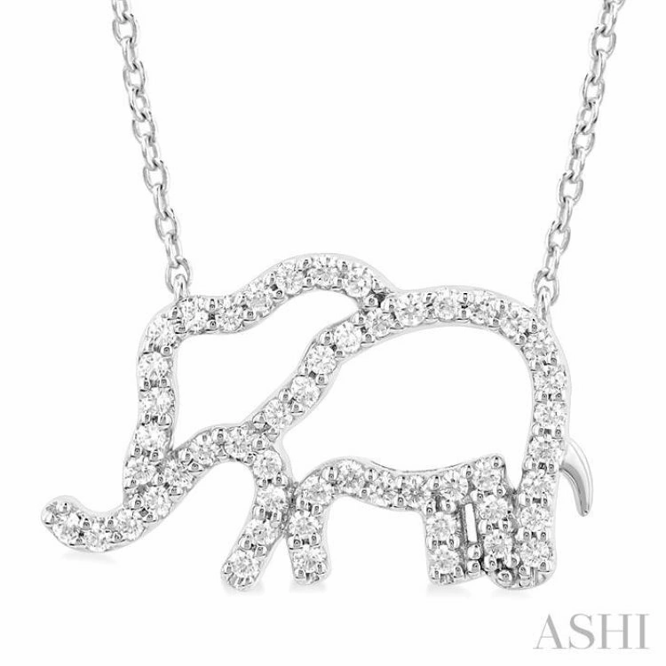 1/5 Ctw Petite Elephant Outline Round Cut Diamond Fashion Pendant With Chain in 10K White Gold Polished Look Diverse Audience