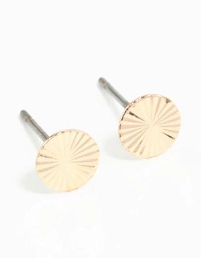 Gold Textured Wheel Stud Earrings Quick Style Minimal Design