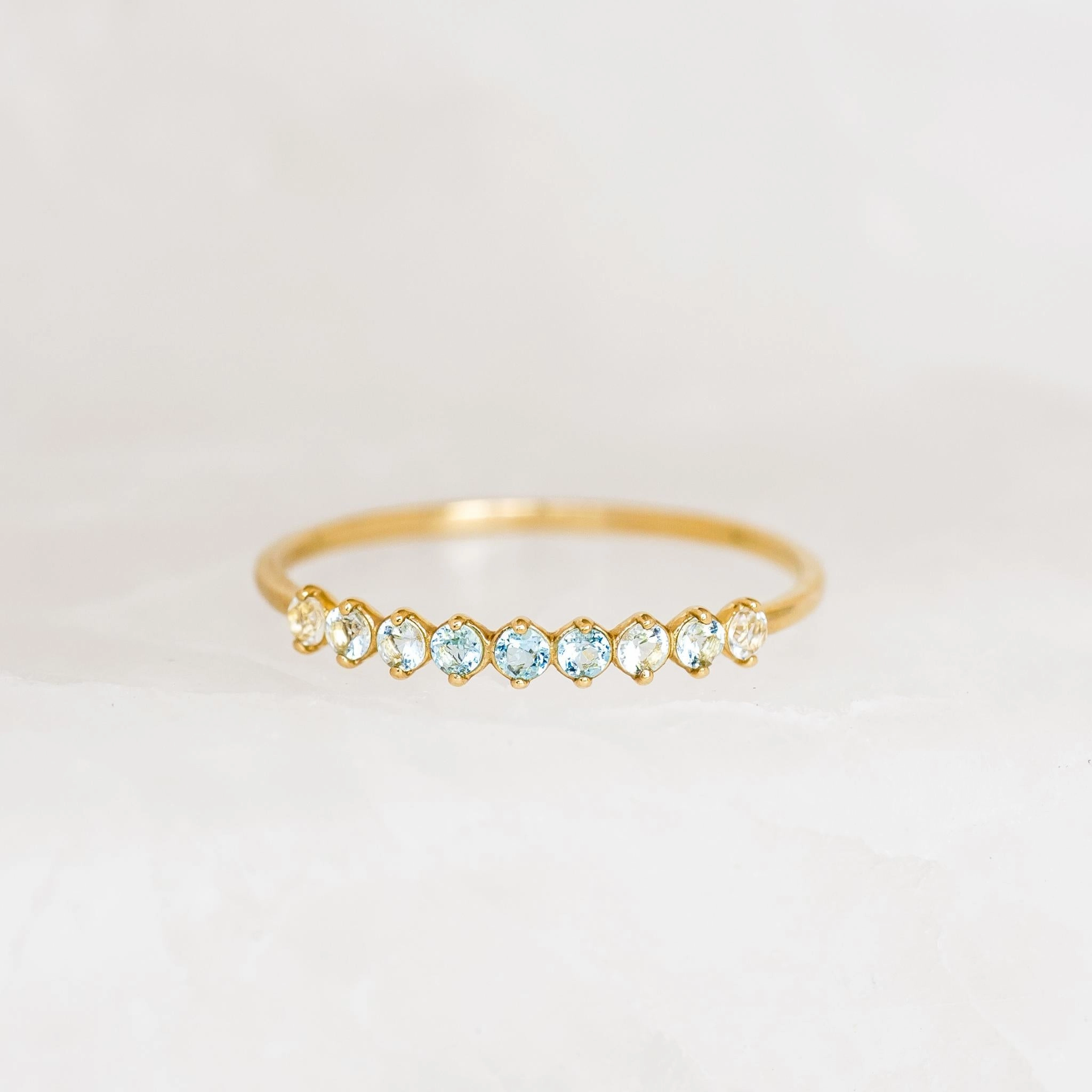 Memorial Gift Shiny Object March Birthstone Ring 14k Gold - Ombre Blue Topaz