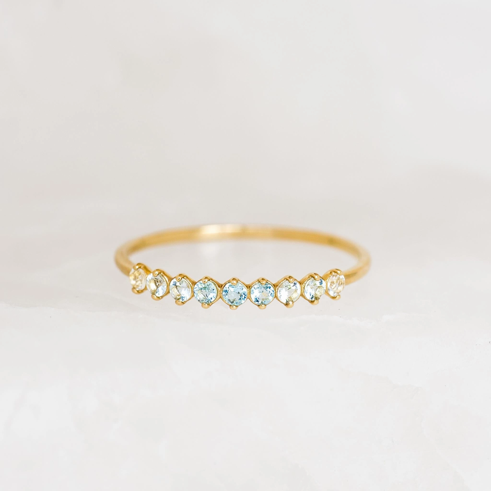 Secure Jewelry March Birthstone Ring 14k Gold - Ombre Blue Topaz
