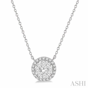 Classic Boy Polished Highlight 1/2 Ctw Circular Round Cut Diamond Lovebright Pendant With Chain in 14K White Gold