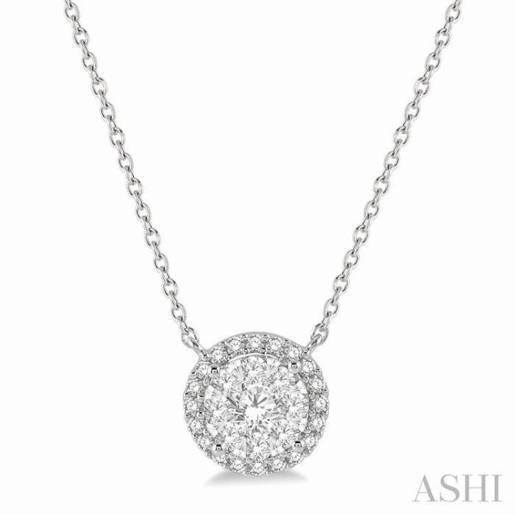 Classic Boy Polished Highlight 1/2 Ctw Circular Round Cut Diamond Lovebright Pendant With Chain in 14K White Gold