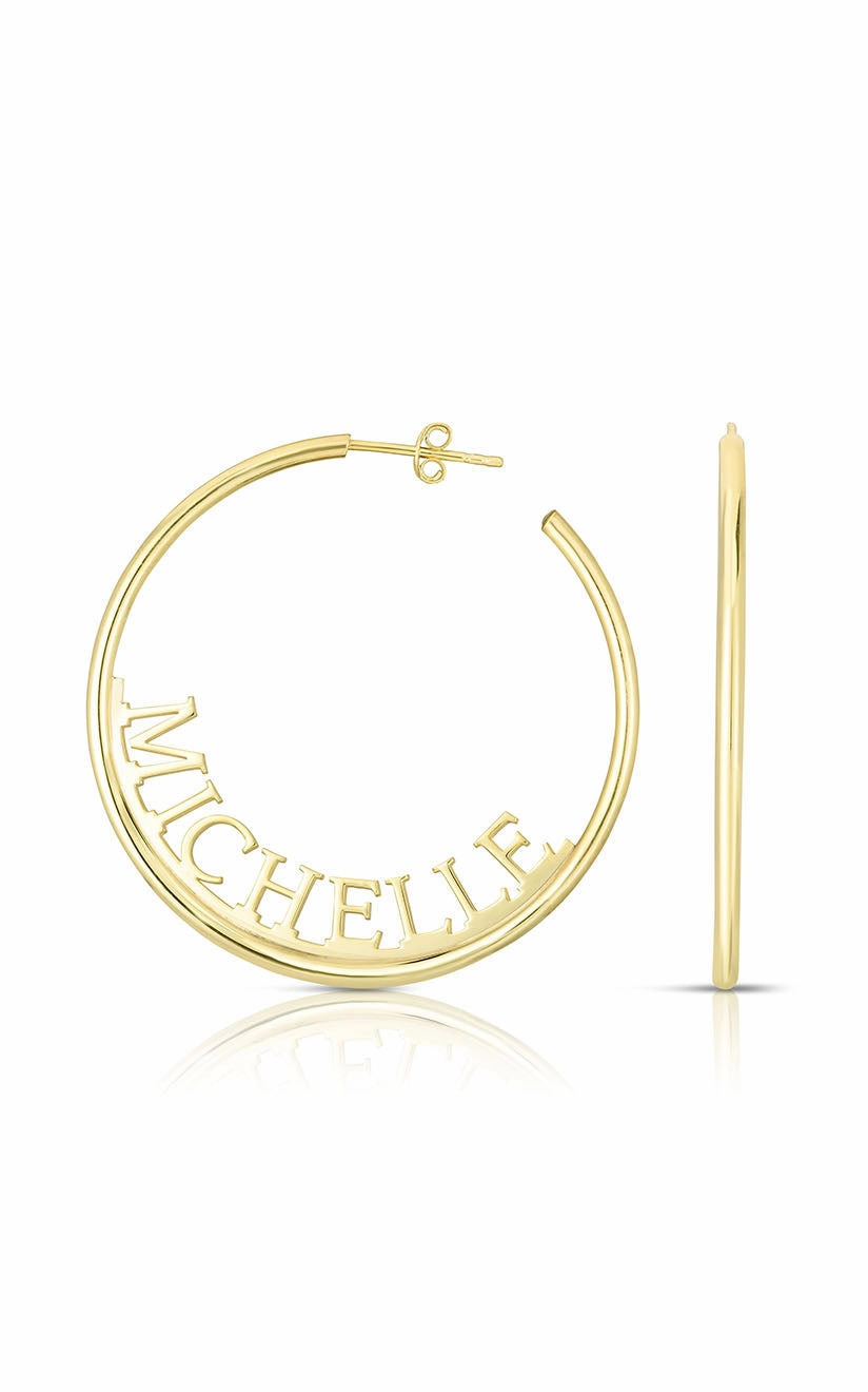 Simple Detail Solid Block Name Hoop Earring