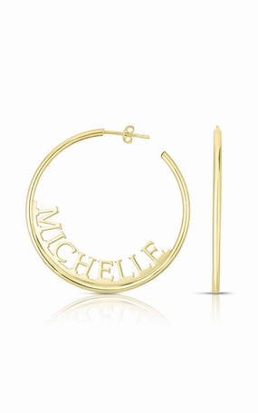 Simple Detail Solid Block Name Hoop Earring