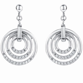 Sterling Silver Three Circle Generation Drop Earrings Unique Element