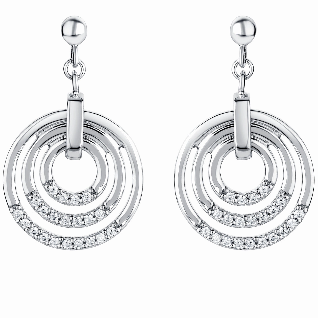 Sterling Silver Three Circle Generation Drop Earrings Unique Element