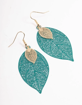 Green Double Leaf Drop Earrings Vivid Charm