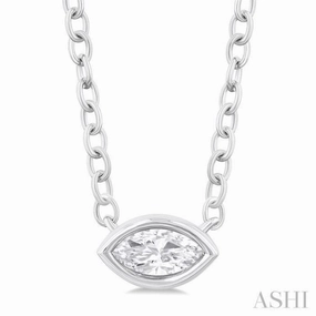 1/6 Ctw Petite East-West Bezel Set Marquise Cut Diamond Fashion Pendant With Chain in 10K White Gold Artistic Accent Effortless Elegance