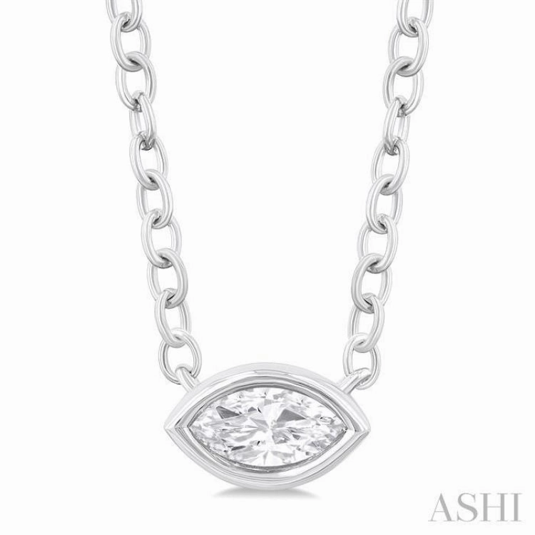 1/6 Ctw Petite East-West Bezel Set Marquise Cut Diamond Fashion Pendant With Chain in 10K White Gold Artistic Accent Effortless Elegance