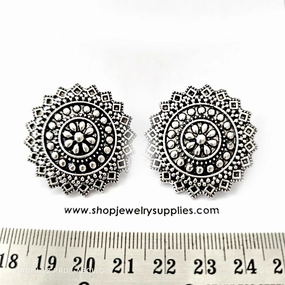 Luxurious Style Glittery Ornament Silver mandala stud earring metal earrings ESS101