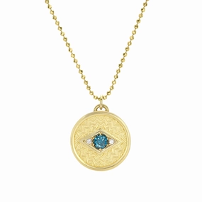 Model Shot Fashion Statements Petite Evil Eye Medallion - 18k Gold   Diamonds