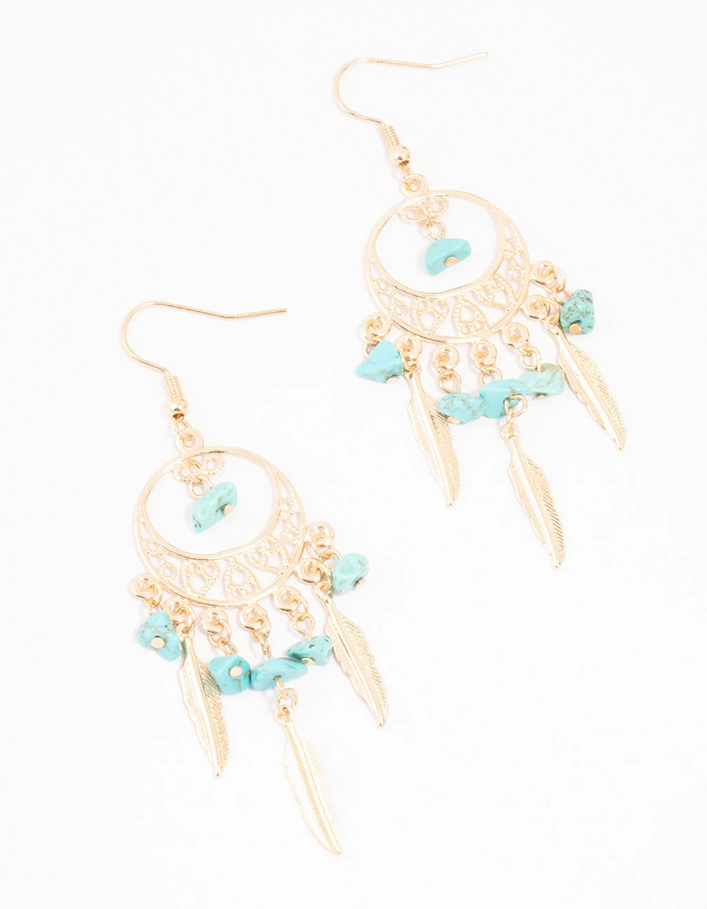 Shining Craft Turquoise Semi Precious Dream Catcher Gold Drop Earrings