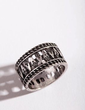 Antique Silver Boho Band Ring Chic Fusion Silk Finish