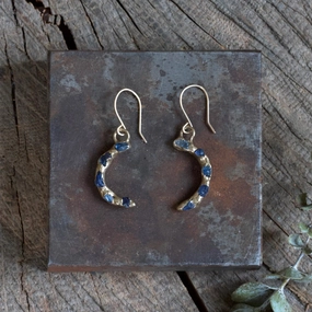 Eclipse Earrings - 14K Gold-Fill, Brass   Blue Sapphire Heirloom Accent