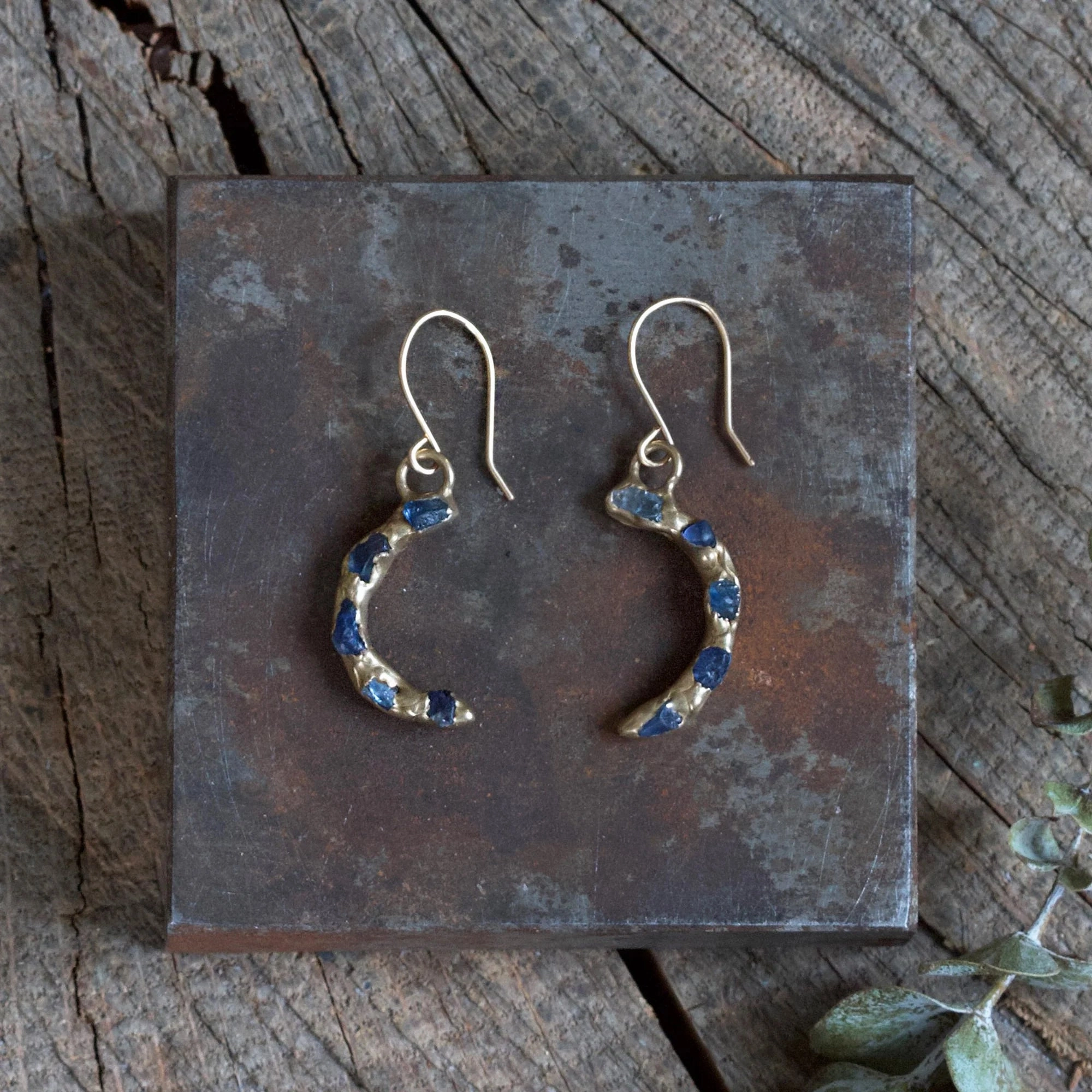 Eclipse Earrings - 14K Gold-Fill, Brass   Blue Sapphire Heirloom Accent