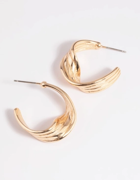 Fashion Element Gold Warped Text Hoop Earrings