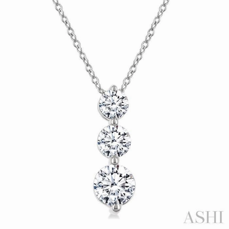 3/4 Ctw Round Cut Diamond Three-Stone Snowman Pendant With Chain in 14K White Gold Influencer Jewelry