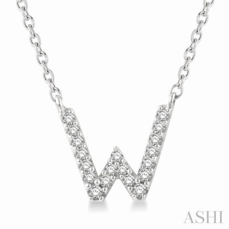 1/20 Ctw Initial 'W' Round Cut Diamond Pendant With Chain in 10K White Gold Urban Outfit Luxury Touch